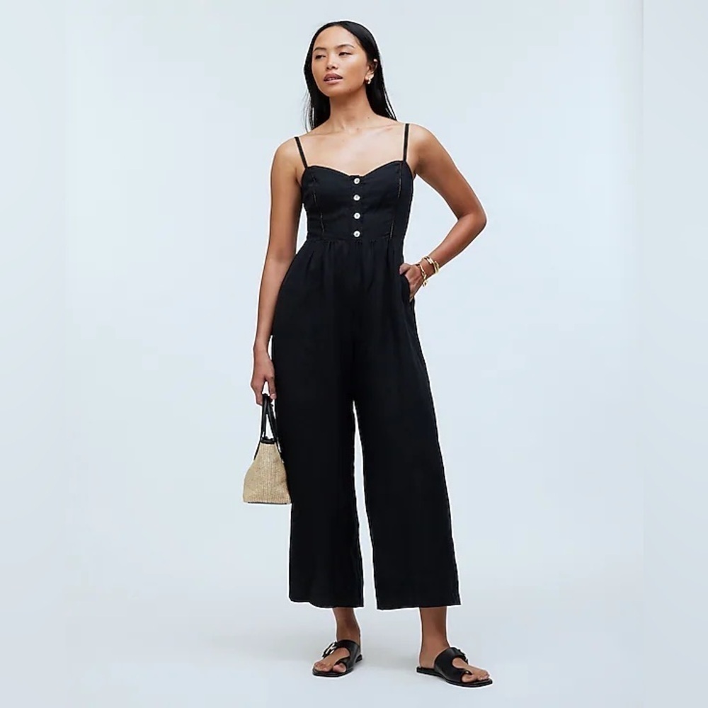Madewell Black Linen Jumpsuit sz 4 - Picture 1 of 7